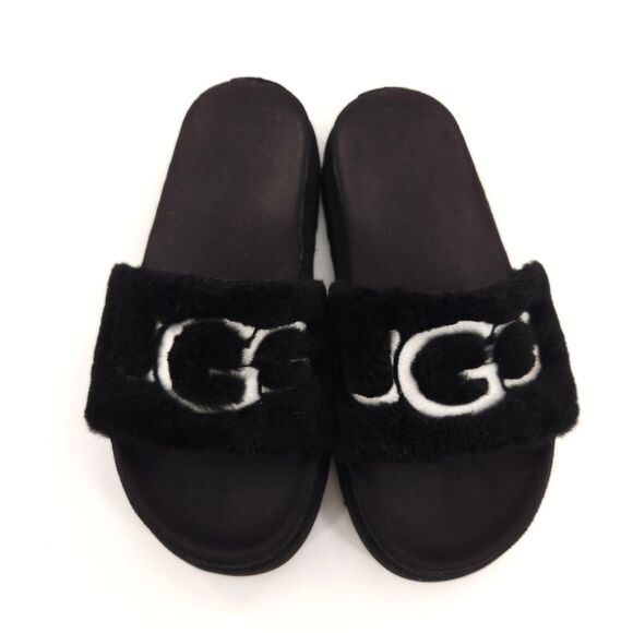 UGG Shoes - UGG LATON SHEEPSKIN FLUFF SLIDE  Shoes Women Size 7.5 Black 1111236